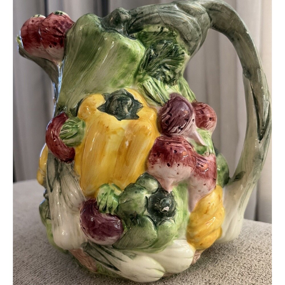 Vintage World Bazaars Moltobello Vegetable Pitcher Hand Painted Majolica Style